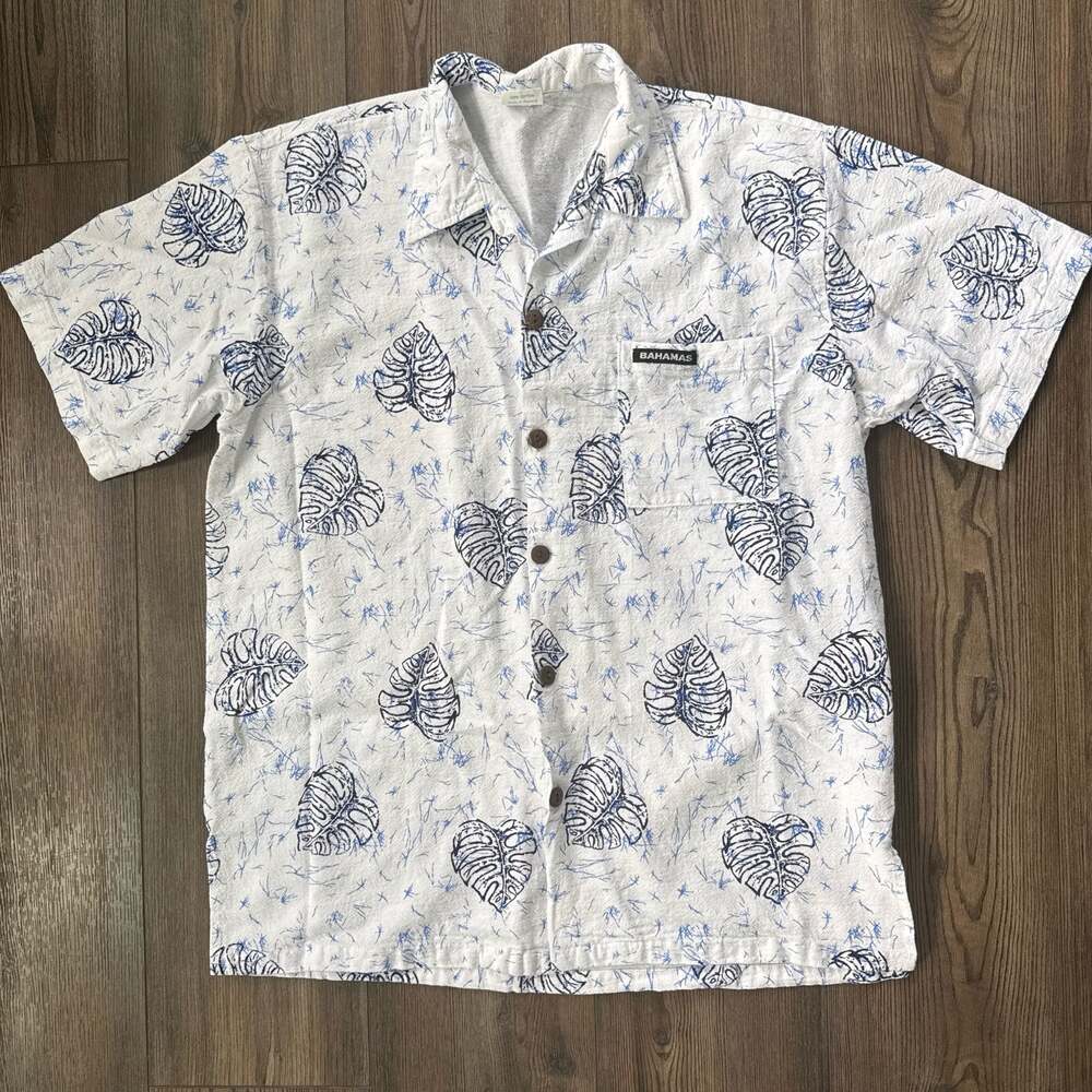 COJ Apparels Bahamas Monstera Leaf Print Short Sleeve Cotton Shirt Size XL